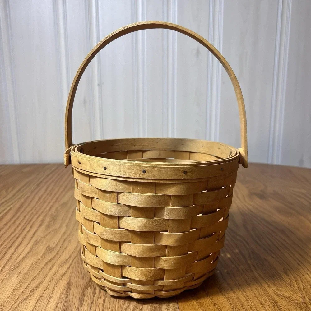 Longaberger 1998 Classic Handwoven Basket Round 8 inch w/Adjustable Handle VTG